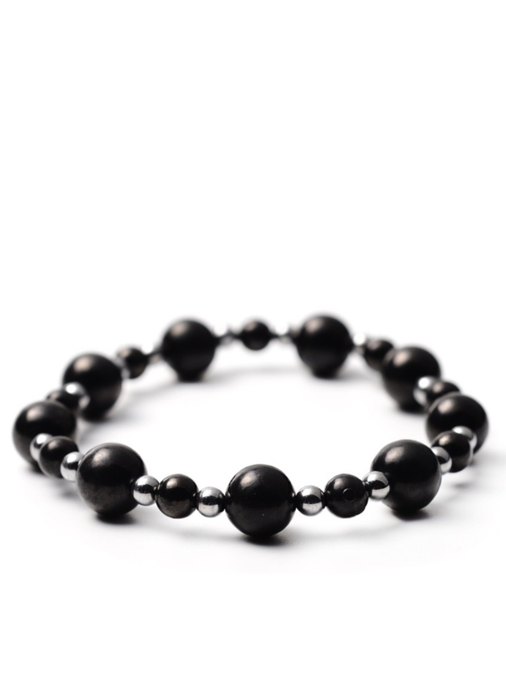Shungite and Hematite Bead Stretch Bracelet